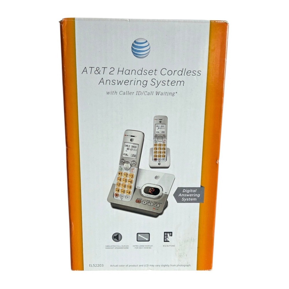 AT&T 2-Handset Cordless Phone Caller ID Call Large Buttons Answering Machine